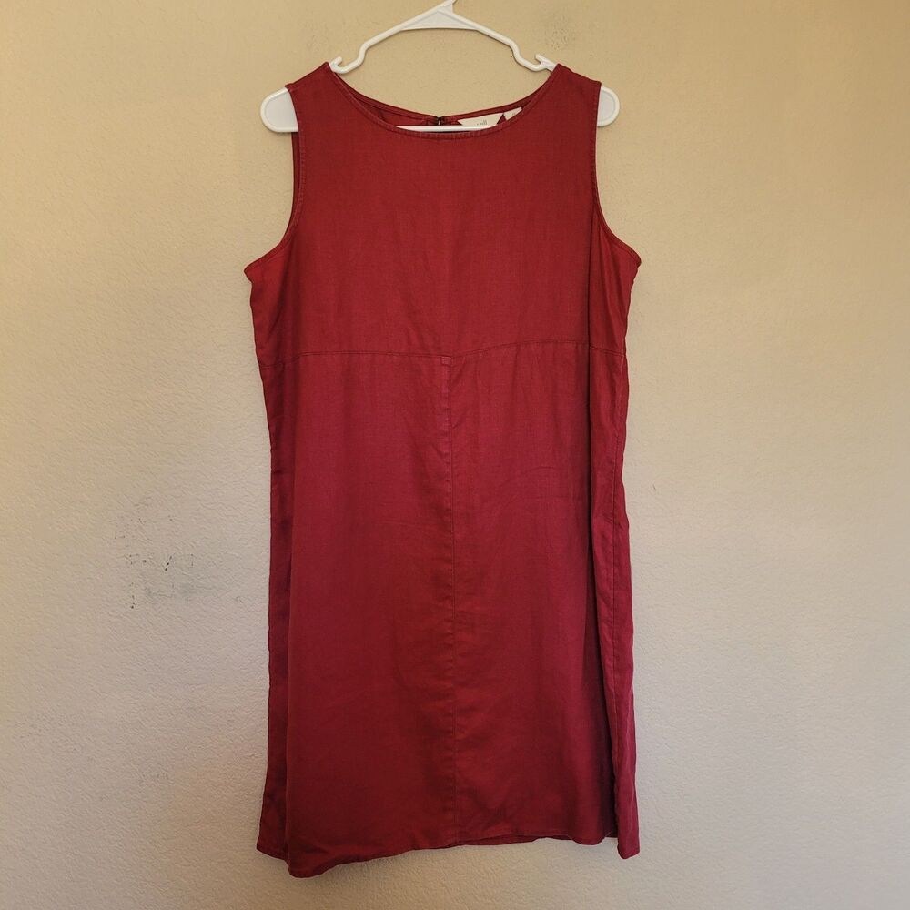J. Jill Love 100% Linen Sleeveless Tank A Line Dress Size 12 Red Lagenlook Light